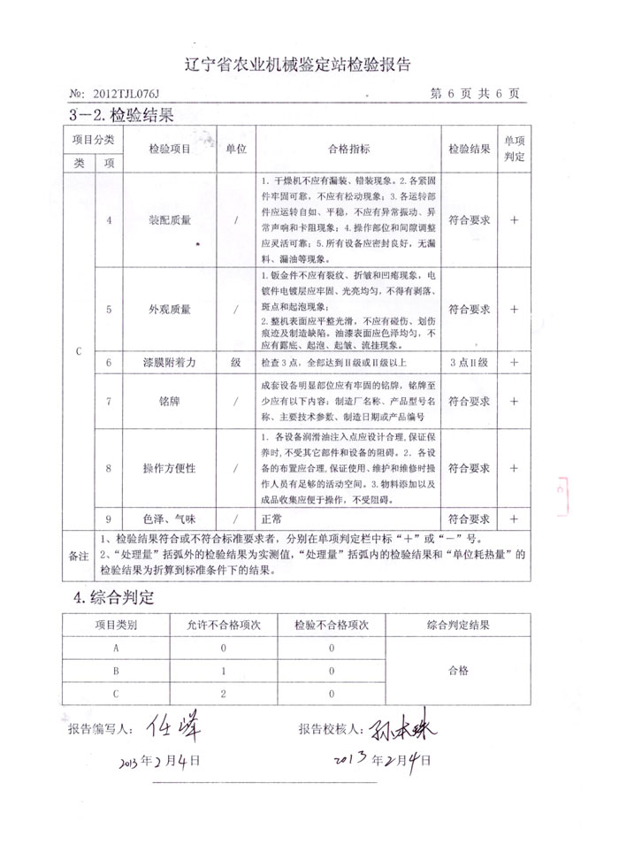 SNH-5省级农业机械推广检验报告